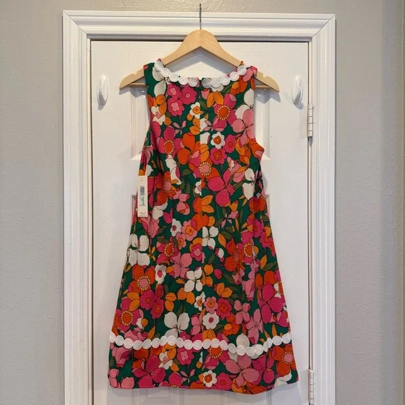 Eliza J Mod Shift Style Dress Women’s Sz 8 Green Floral Flowers Lace Colorful - Picture 3 of 9